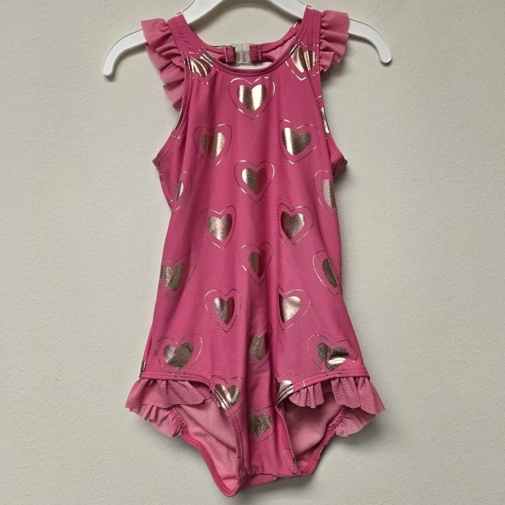 Appaman Calla One Piece Swimsuit Pink Rose Gold Hearts 7